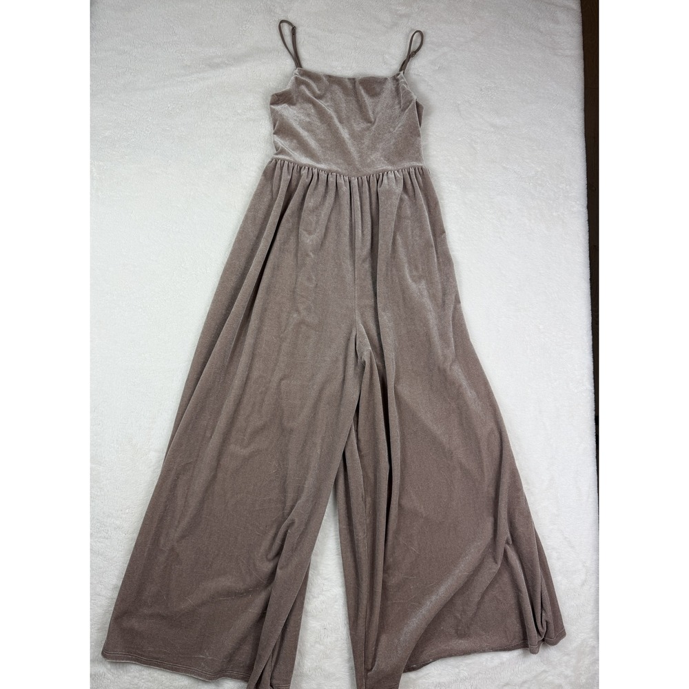Urban Outfitters Taupe Velvet Wide Leg Jumpsuit XS Spaghetti Strap Square Neck